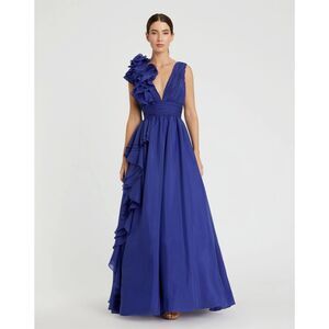 Mac Duggal NWT Ruffle Shoulder V-Neck Gown in Cobalt Size 12